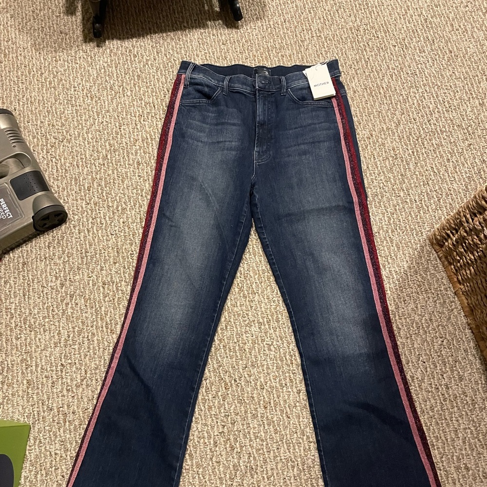 NWT MOTHER BRAND size 31 The Hustler ankle with Glitter stripe.